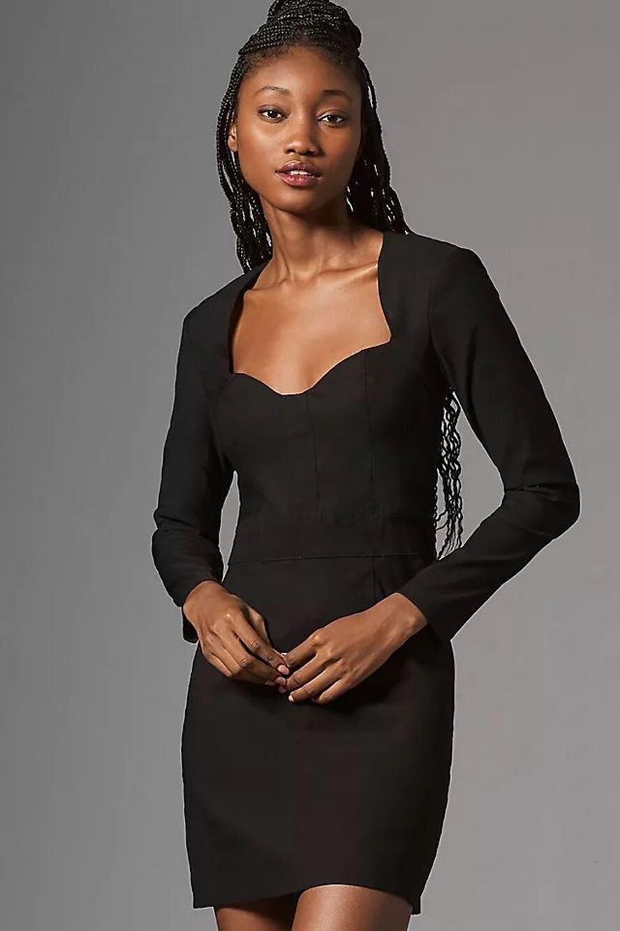 Anthropologie Black Sweetheart Long Sleeve Mini Dress Size 14